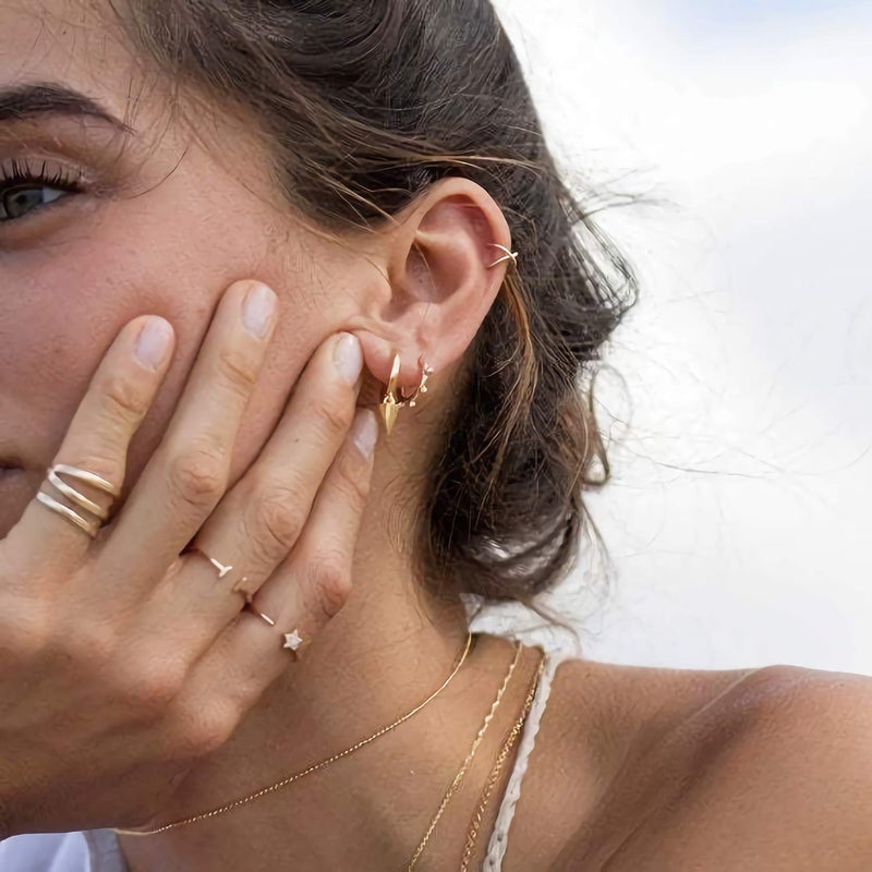 MYEARS Women Spike Earrings Gold Huggie Hoop Pyramid Dangle Drop 14K Gold Plated Small Simple Hypoallergenic Everyday Jewelry - Image 2